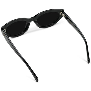 Black sunglasses with thin frames on a white background