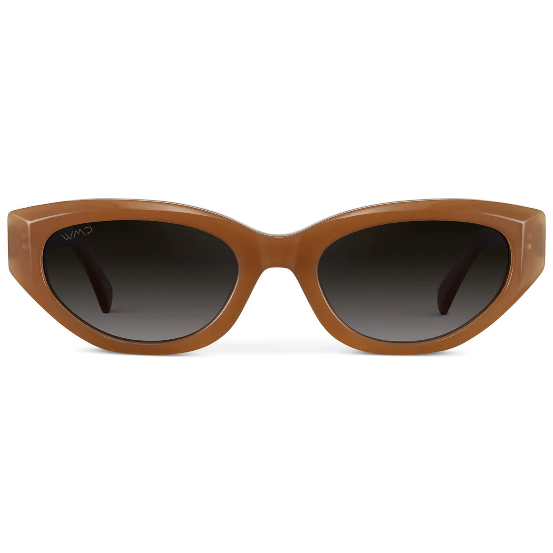 Brown sunglasses with dark lenses on a white background