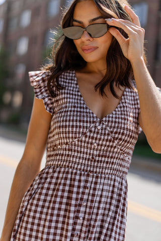 Ivanah Smocked Maxi Dress - Brown Gingham - Preorder