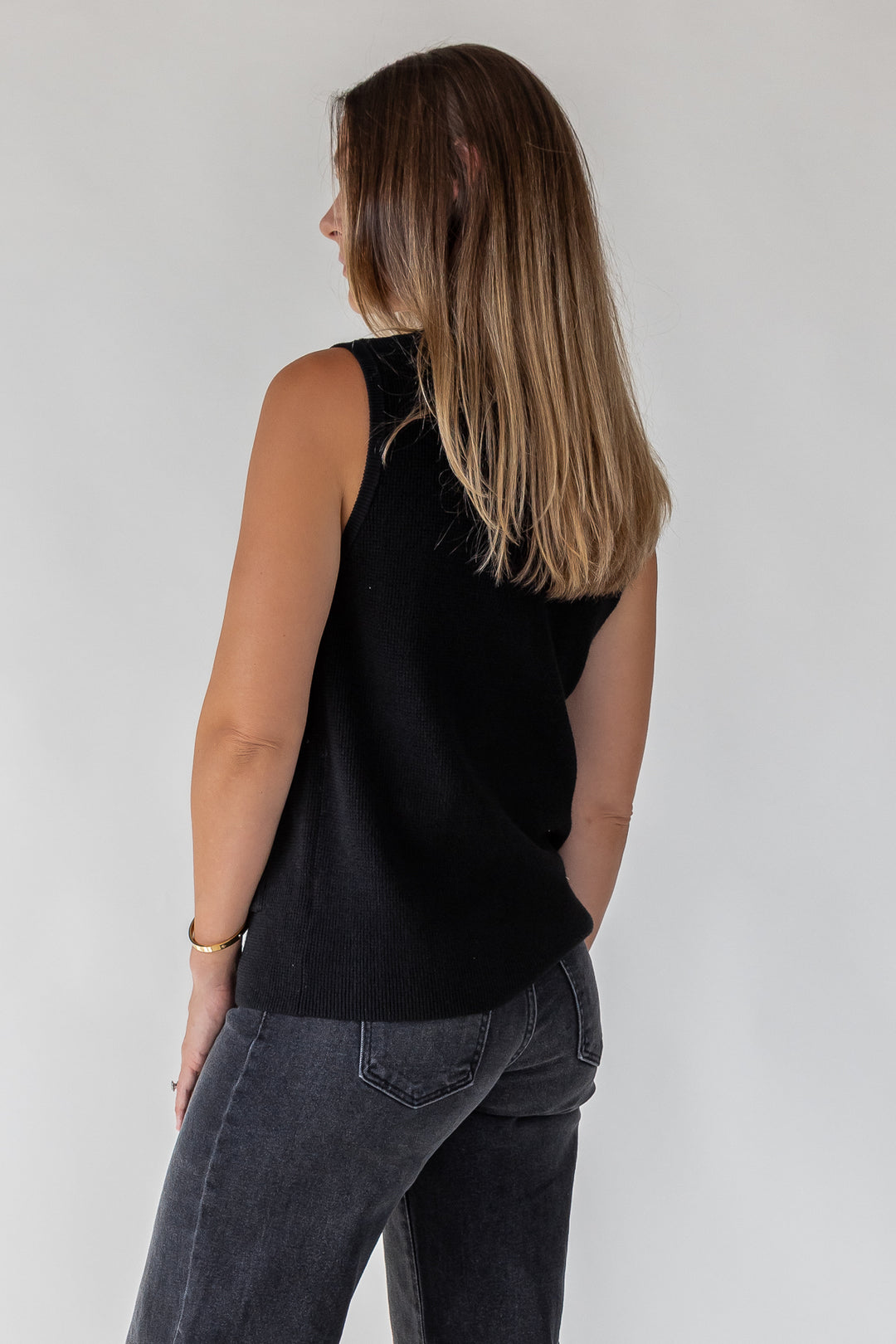 Margot Black Knit Button Vest