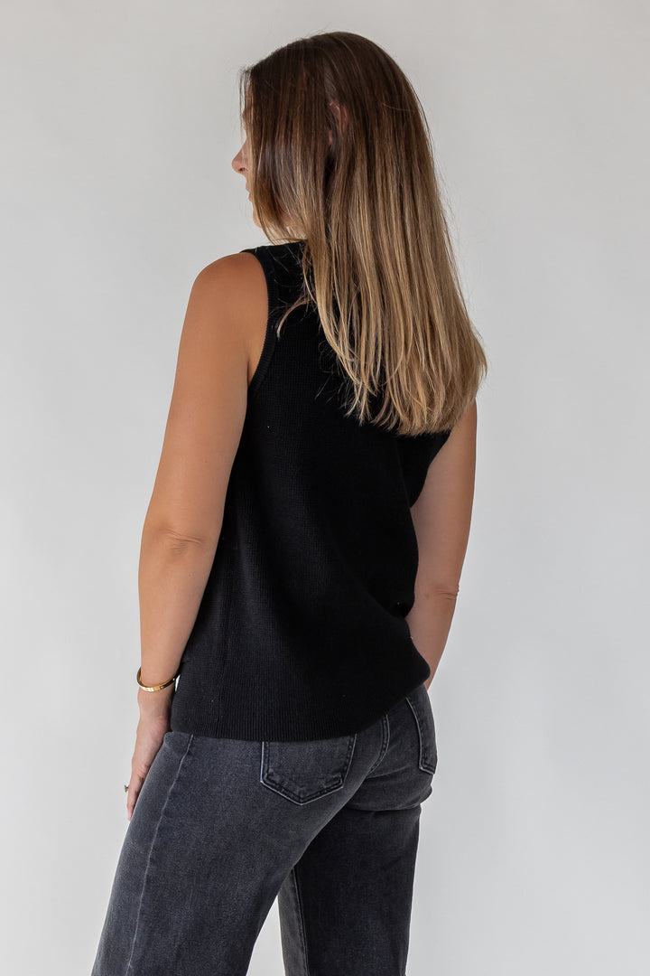 Margot Black Knit Button Vest