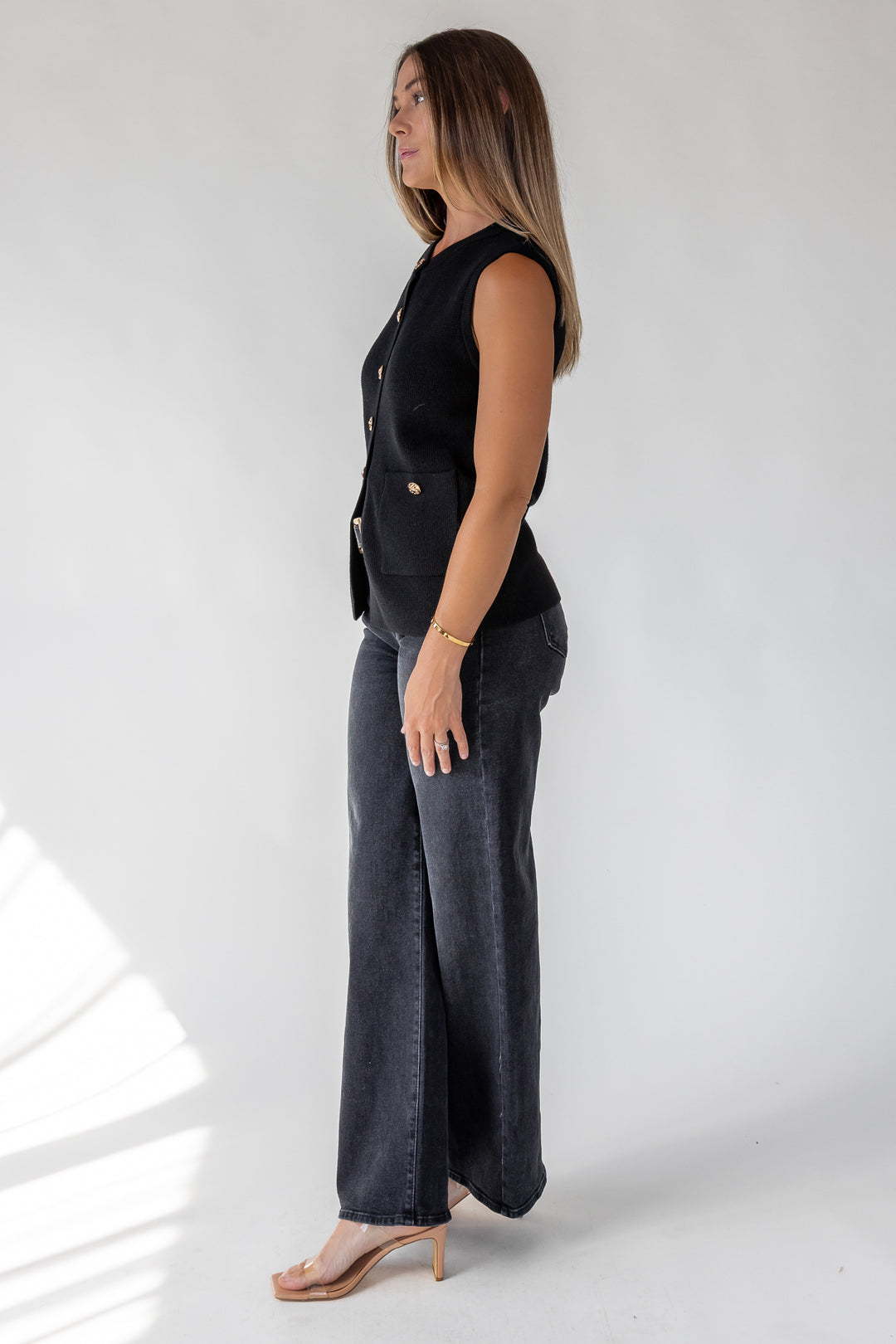 Margot Black Knit Button Vest