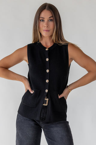 Margot Black Knit Button Vest - Final Sale