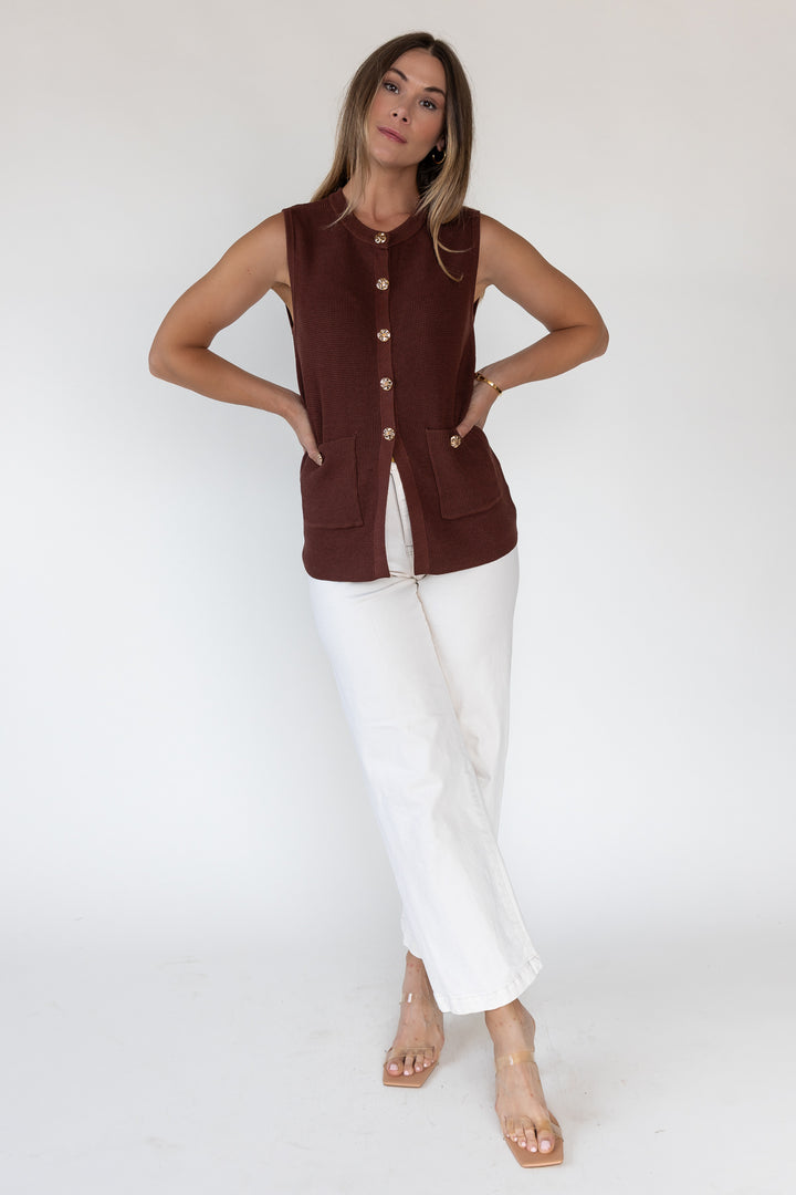 Margot Brown Knit Button Vest
