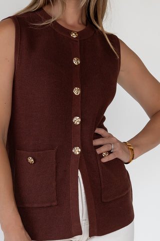 Margot Brown Knit Button Vest