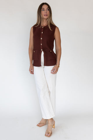 Margot Brown Knit Button Vest