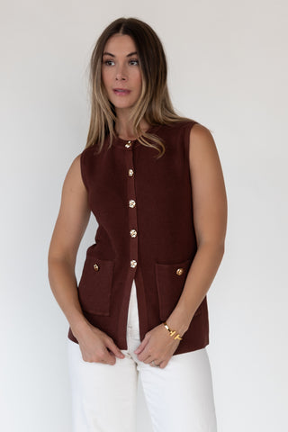 Margot Brown Knit Button Vest