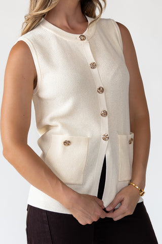 Margot Cream Knit Button Vest