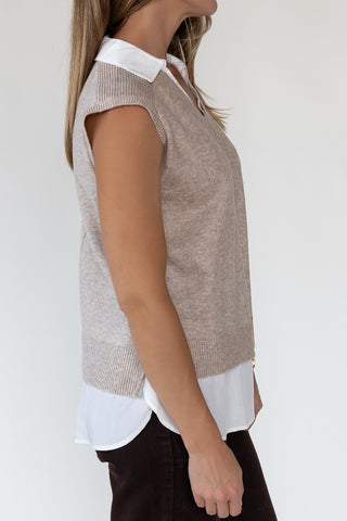 Mari Beige Mixed Media Sweater Vest