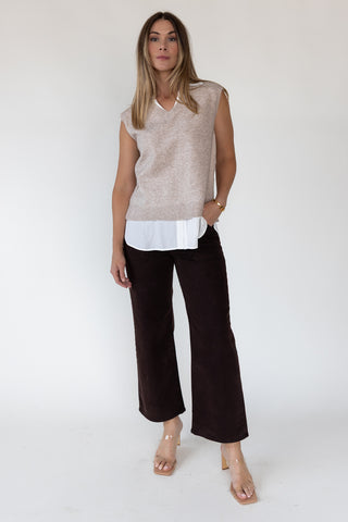 Mari Beige Mixed Media Sweater Vest
