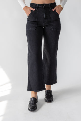 Marney Black Cargo Pocket Wide Leg - Final Sale
