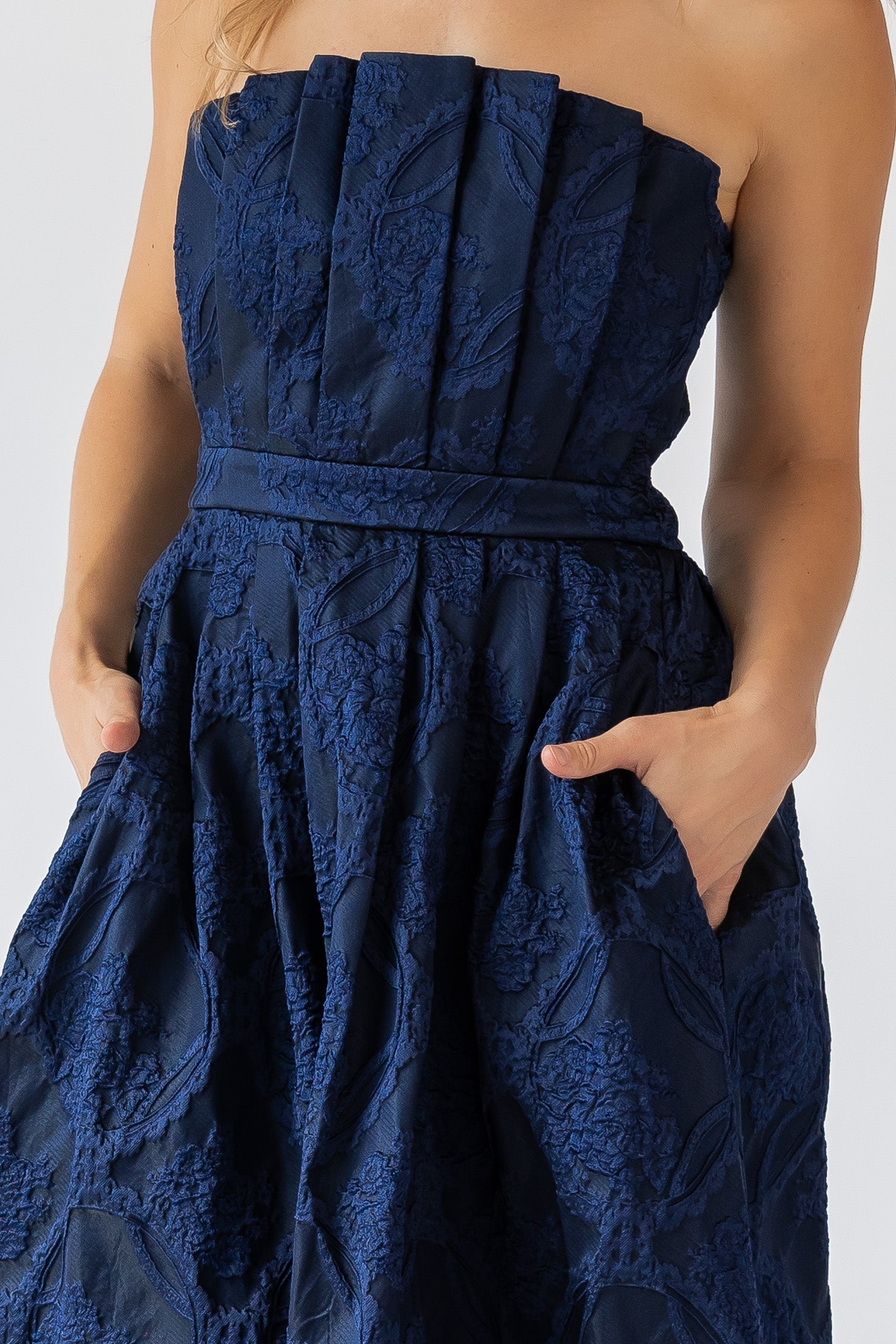 Navy brocade dress clearance