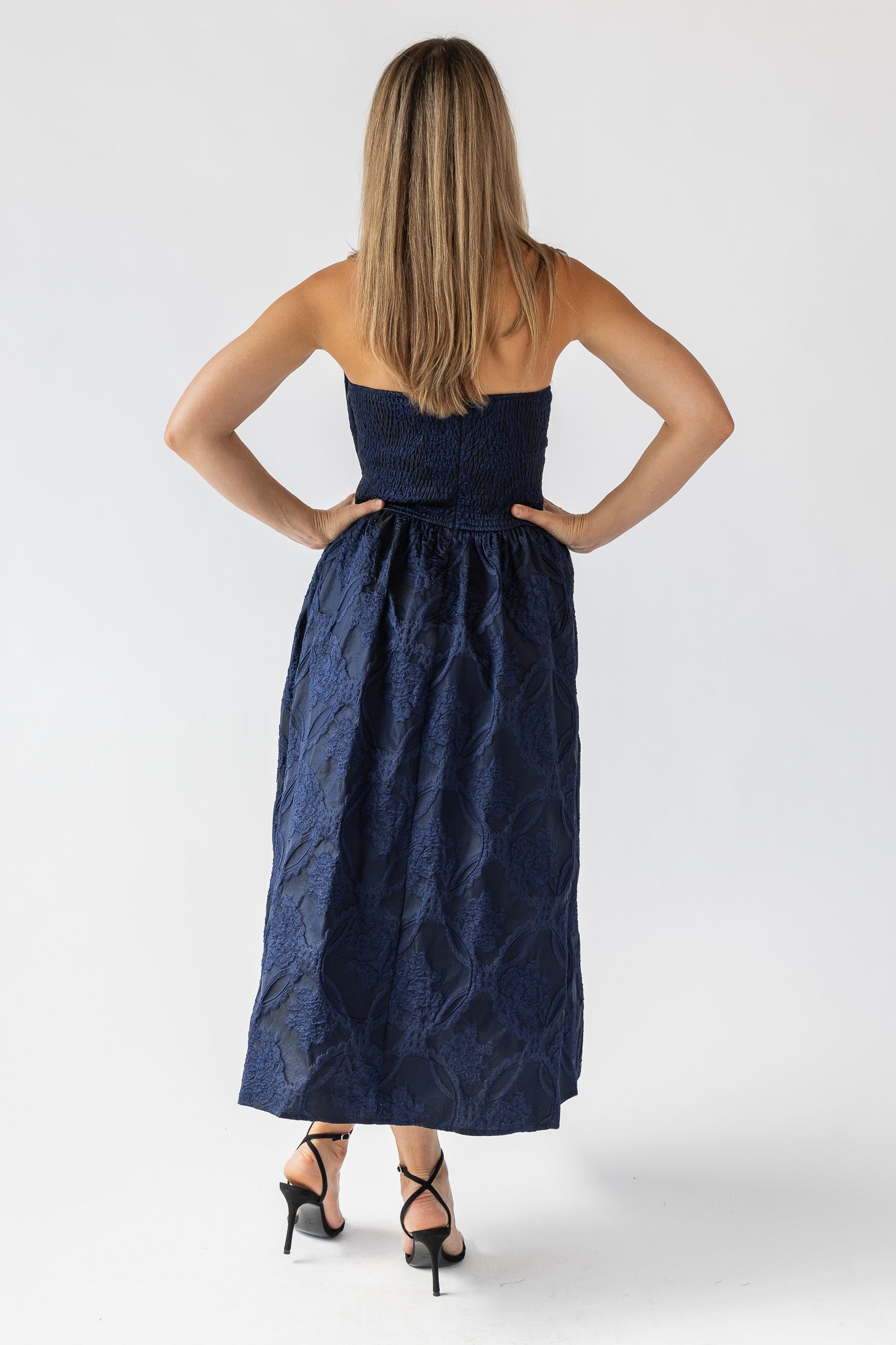 Marren Navy Brocade Midi Dress Final Sale JO CO