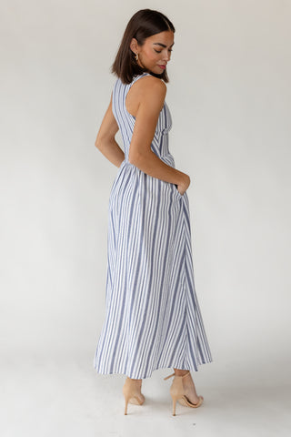 Marseille Stripe Seersucker Maxi Dress — Women's Cotton Stripe Maxi Dress S