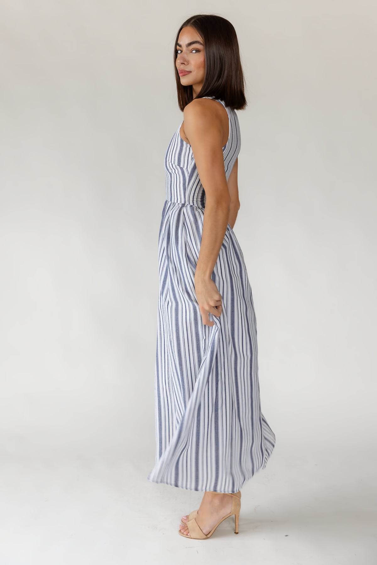 Marseille Stripe Seersucker Maxi Dress — Women's Cotton Stripe Maxi Dress L