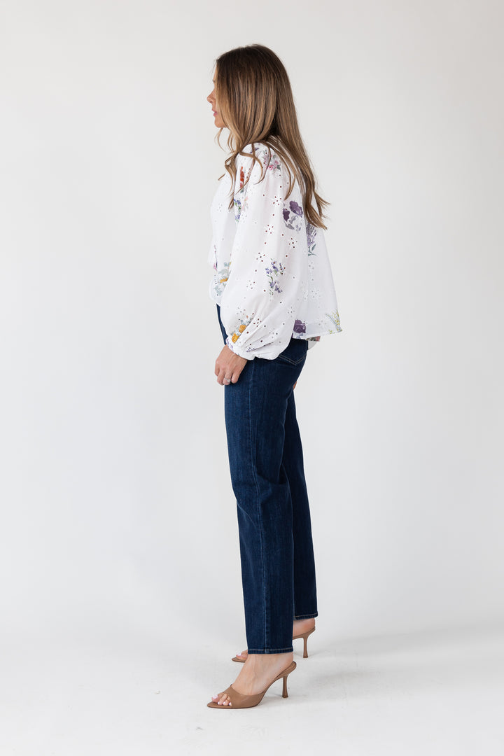 Meadow Eyelet Floral Button-Up Blouse