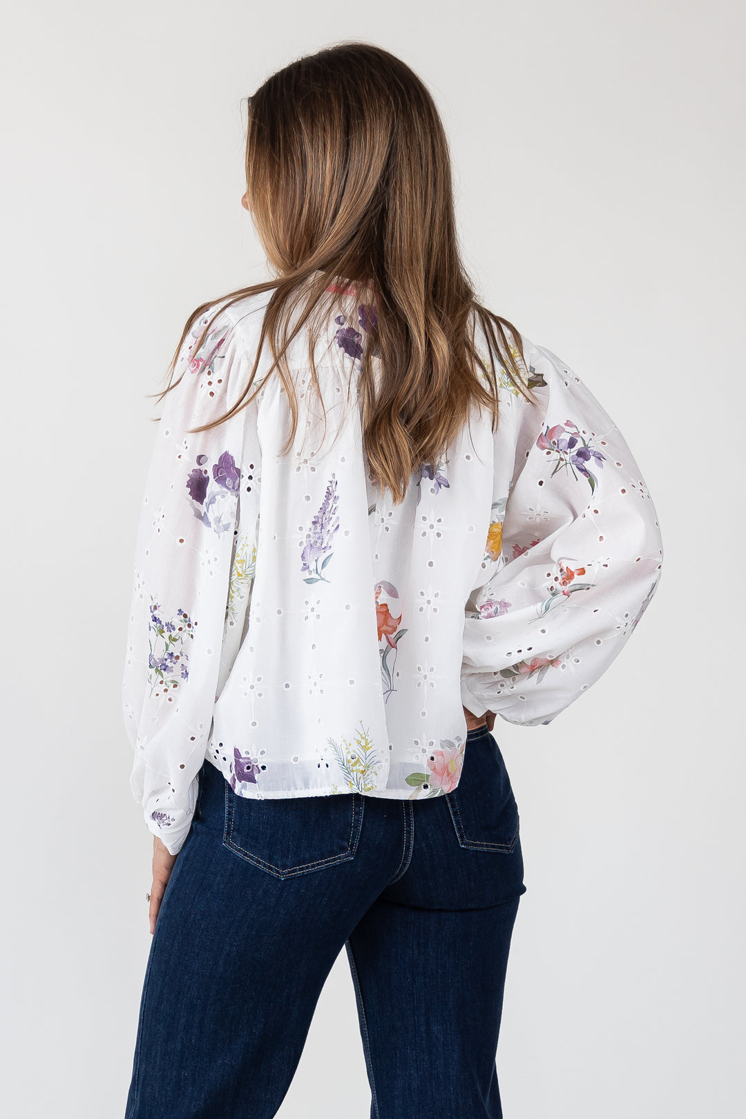 Meadow Eyelet Floral Button-Up Blouse
