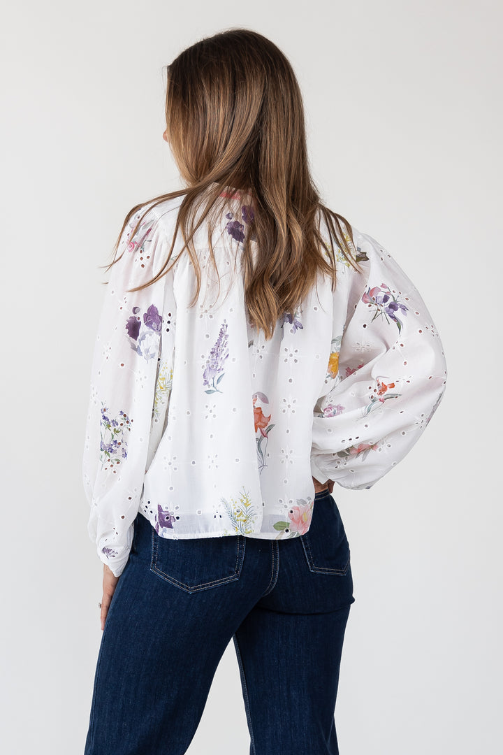 Meadow Eyelet Floral Button-Up Blouse
