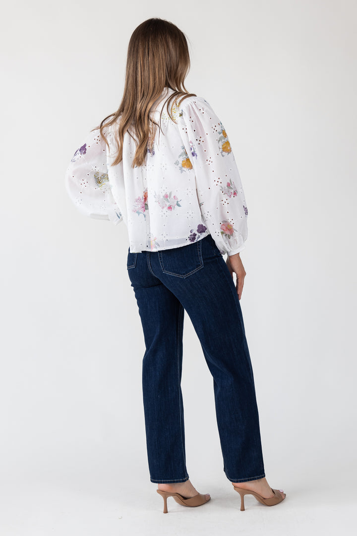 Meadow Eyelet Floral Button-Up Blouse