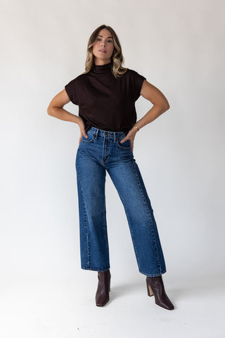 Melia Brown Knit Mock Neck Top