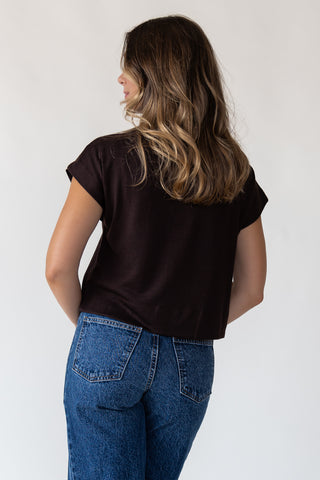 Melia Brown Knit Mock Neck Top