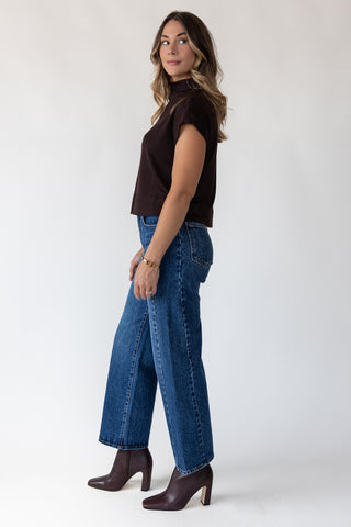 Melia Brown Knit Mock Neck Top
