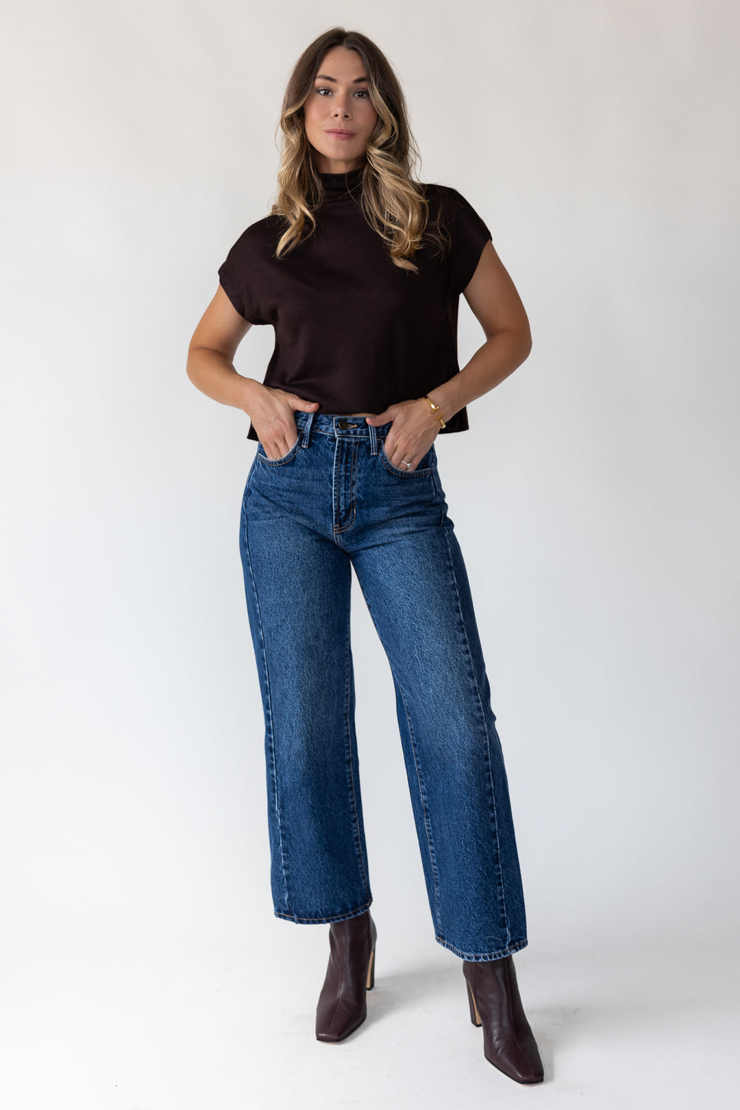 Melia Brown Knit Mock Neck Top