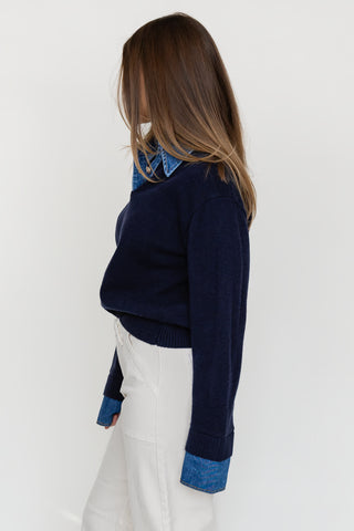 Merritt Collar Sweater - Navy/Denim