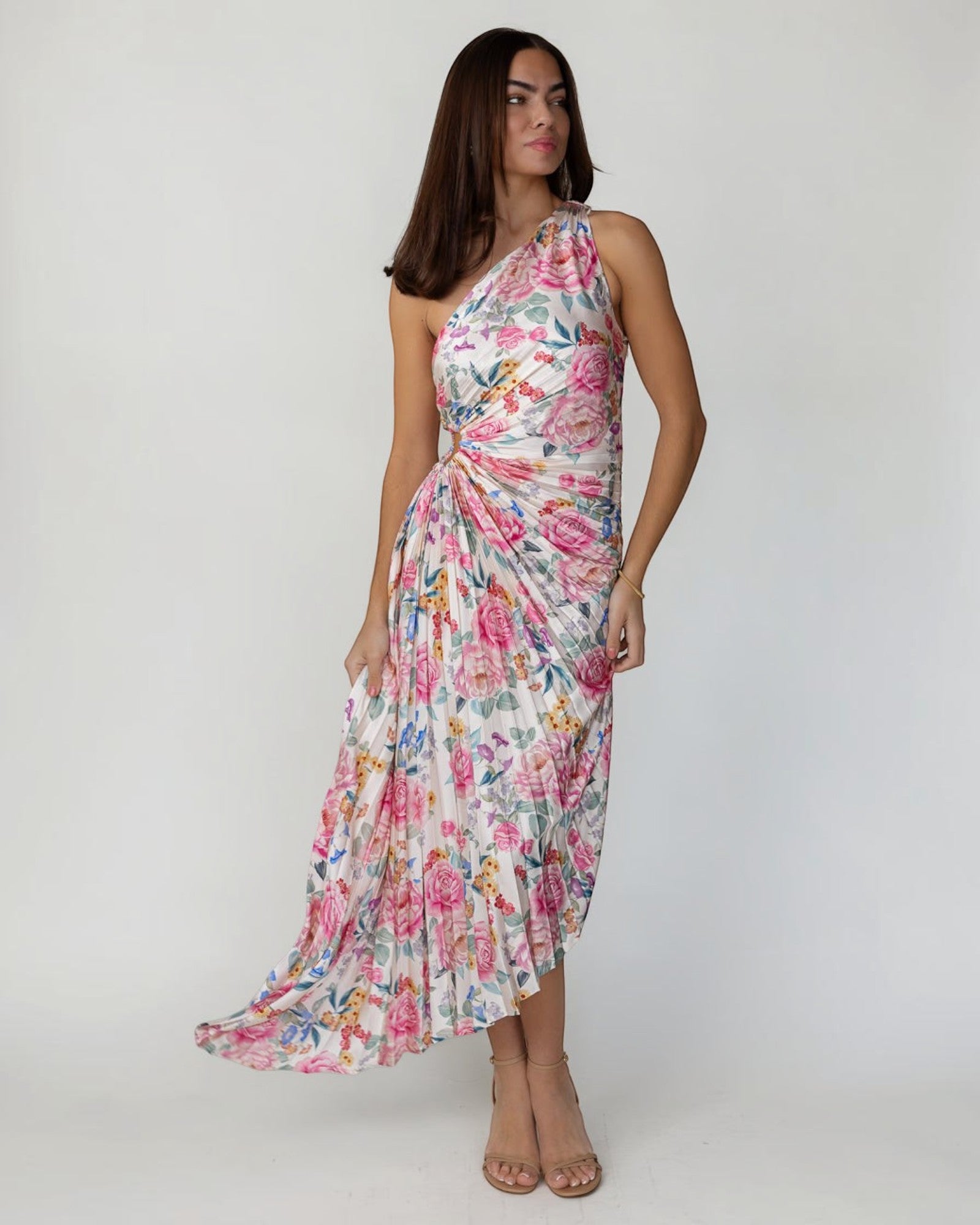 one shoulder printed dress Blue Jacquard One Shoulder Midi Dress - All Dresses