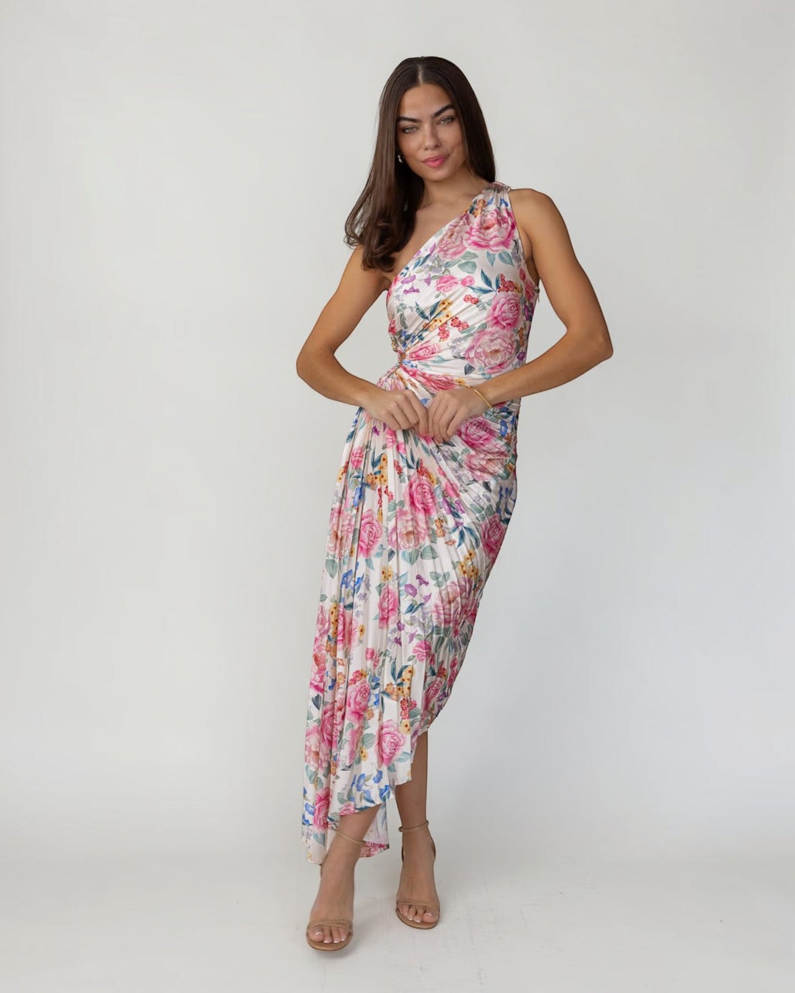 one shoulder floral dress Mac Duggal Women's Floral Brocade Bow One-Shoulder Gown - Pastel Multi