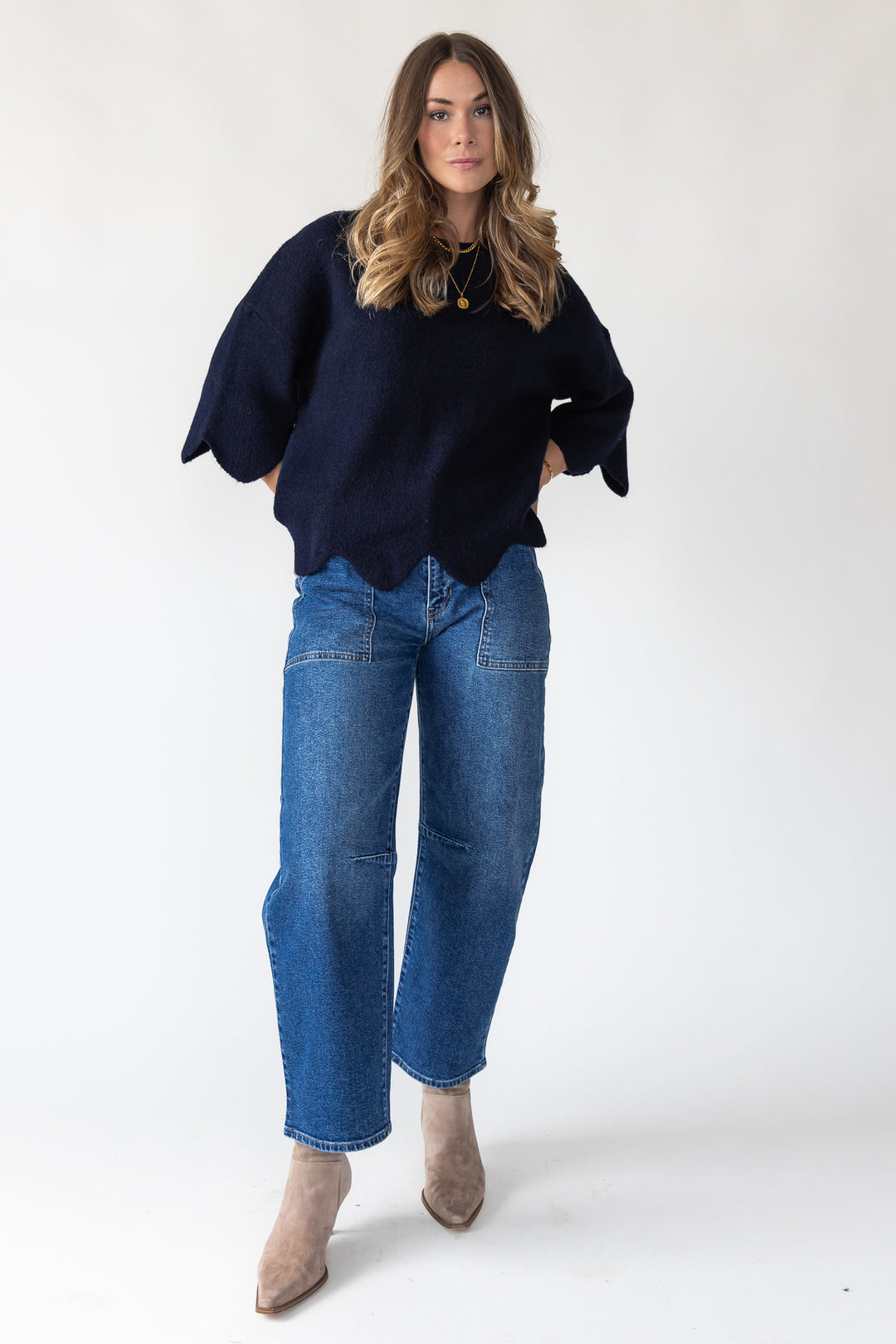 Sloane Navy Scallop Sweater