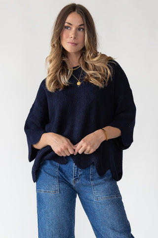 Sloane Navy Scallop Sweater