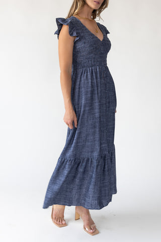 Ivanah Navy Smocked Maxi Dress