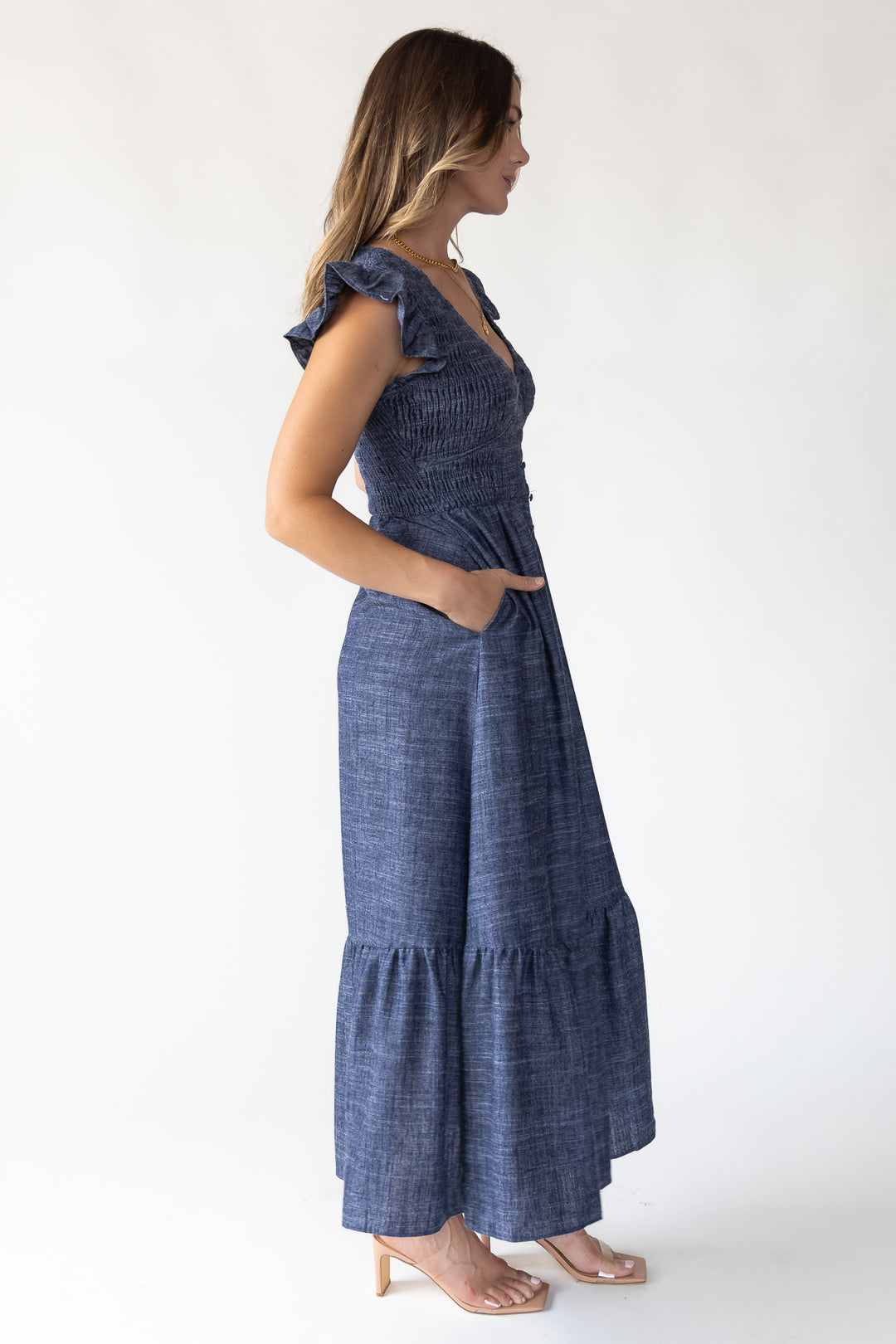 Ivanah Navy Smocked Maxi Dress