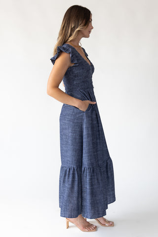 Ivanah Navy Smocked Maxi Dress