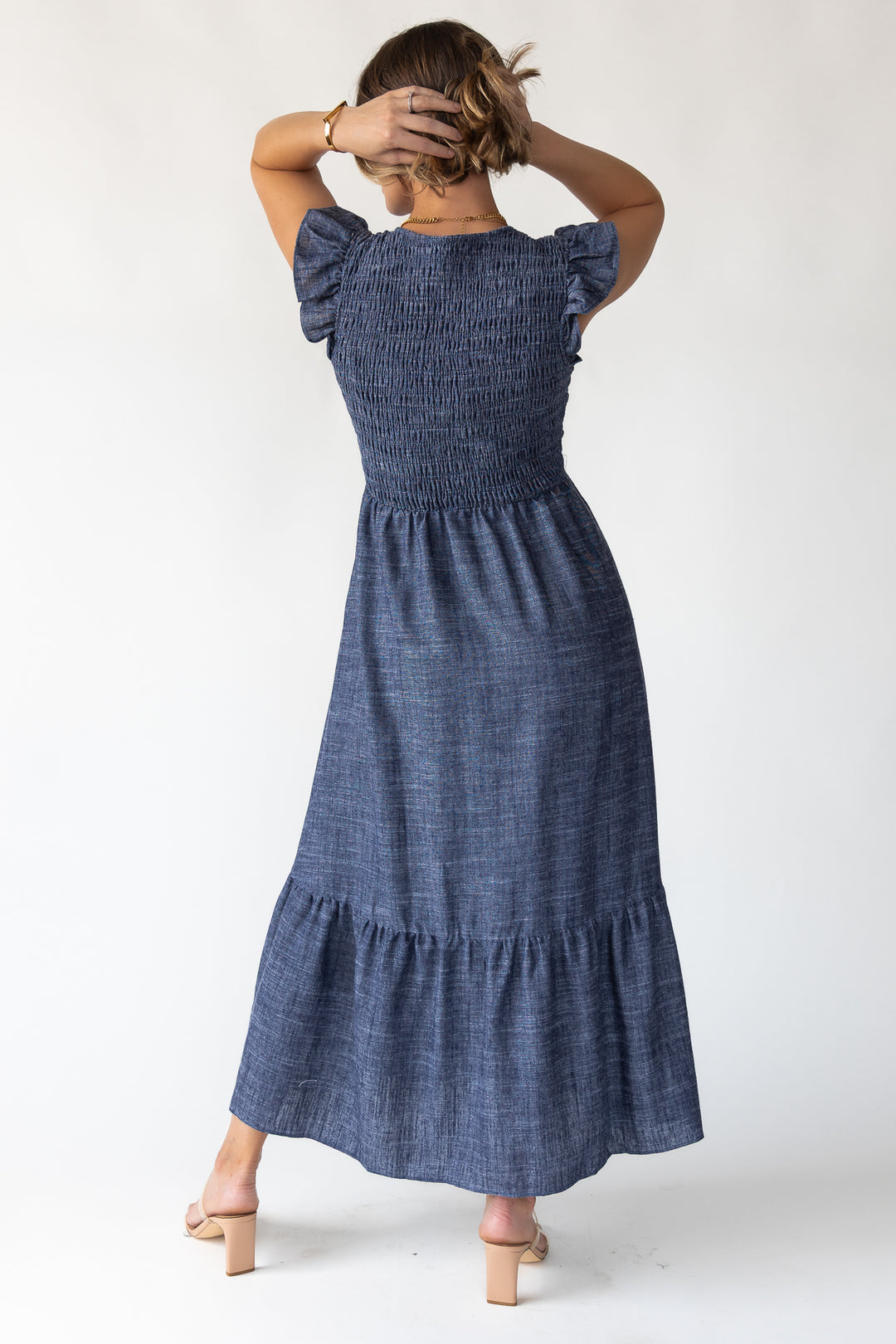 Ivanah Navy Smocked Maxi Dress