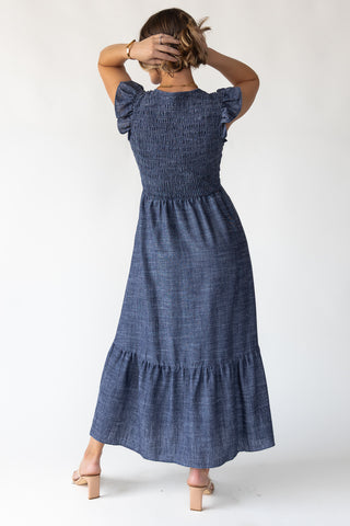 Ivanah Navy Smocked Maxi Dress