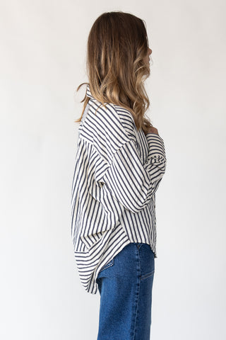 Harlow Navy Textured Stripe Top