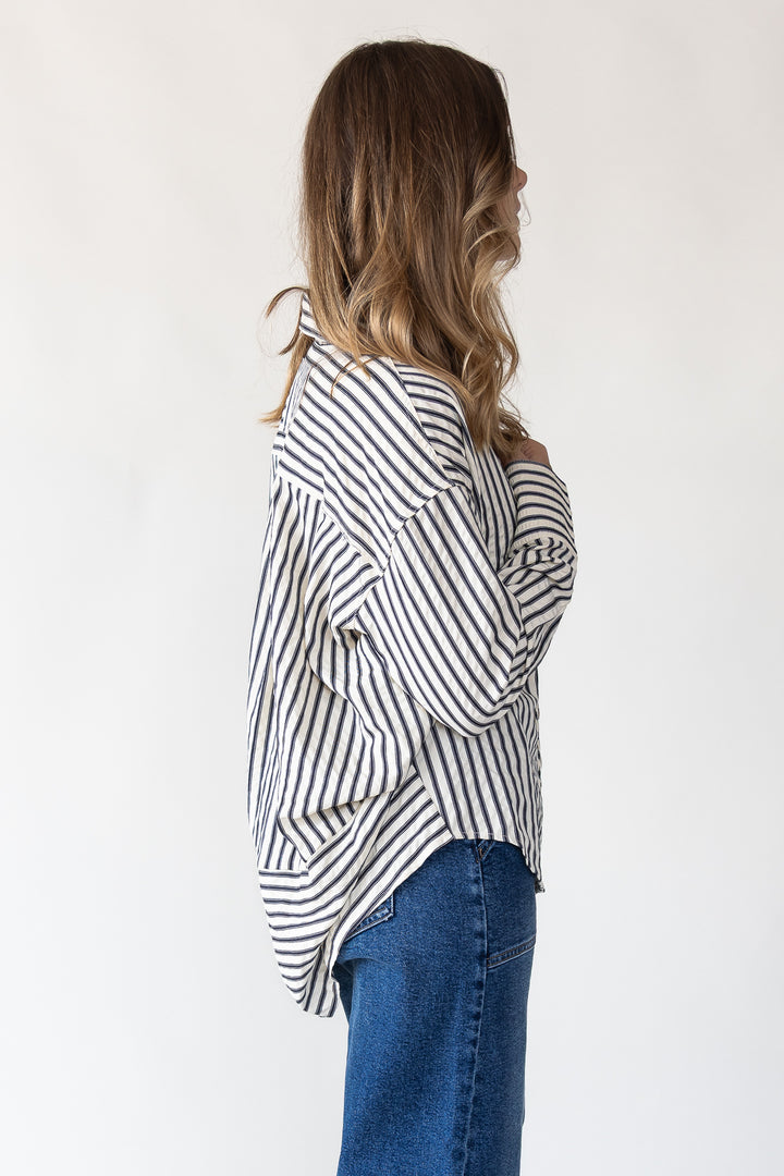 Harlow Navy Textured Stripe Top