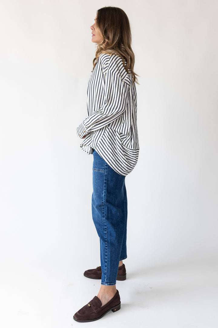 Harlow Navy Textured Stripe Top