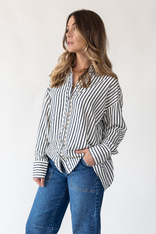 Harlow Navy Textured Stripe Top