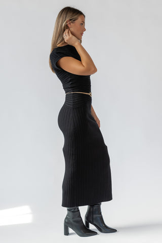 Nori Black Off Shoulder Midi Dress - Final Sale