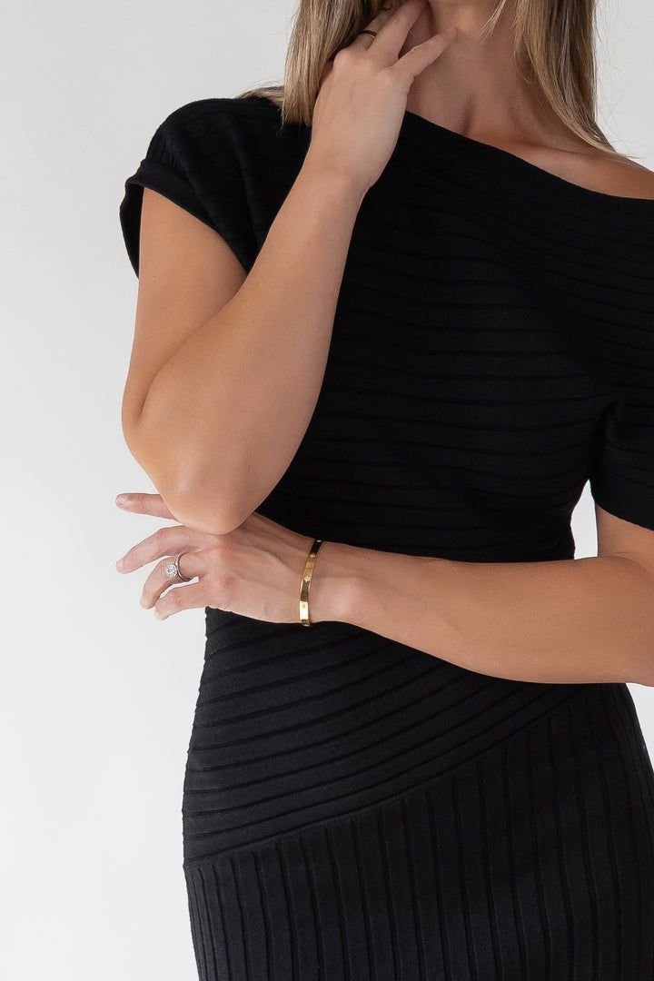 Nori Black Off Shoulder Midi Dress