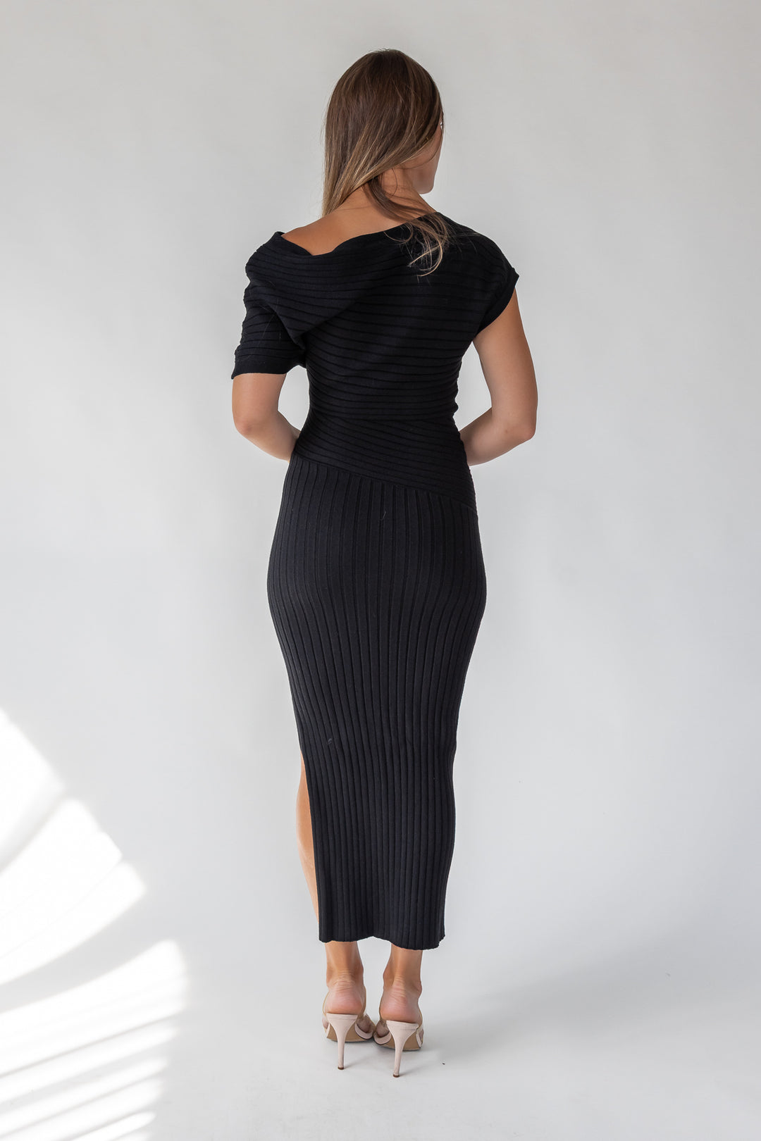 Nori Black Off Shoulder Midi Dress