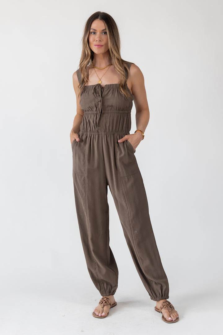 Olive Gathered Bodice Jumpsuit