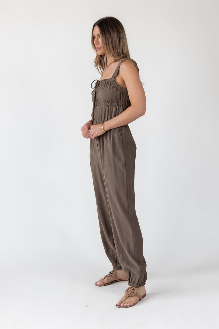 Olive Gathered Bodice Jumpsuit