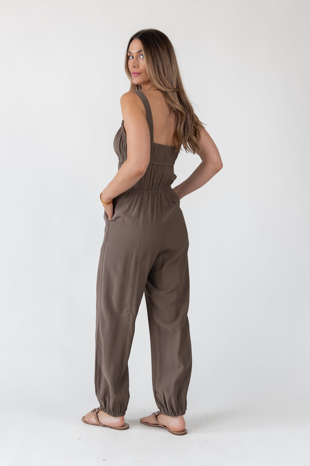 Olive Gathered Bodice Jumpsuit