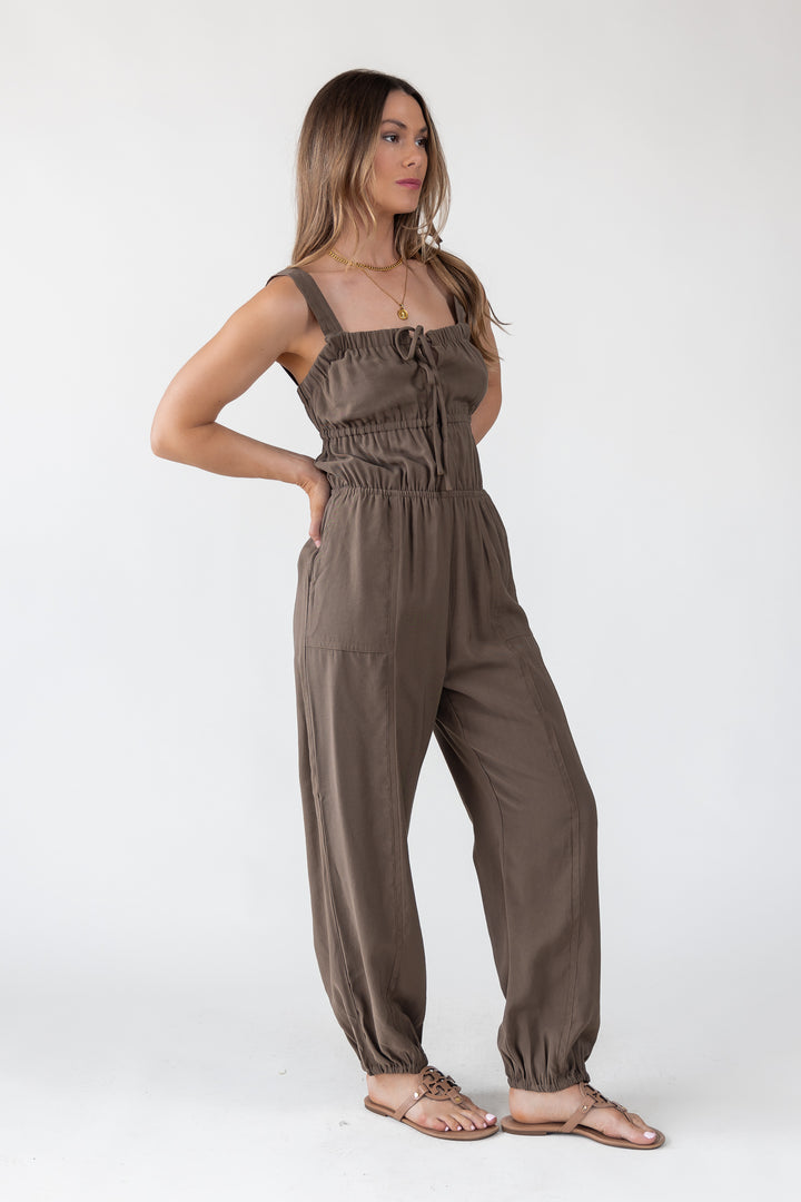Olive Gathered Bodice Jumpsuit