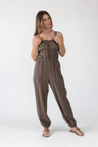 Olive Gathered Bodice Jumpsuit - Final Sale