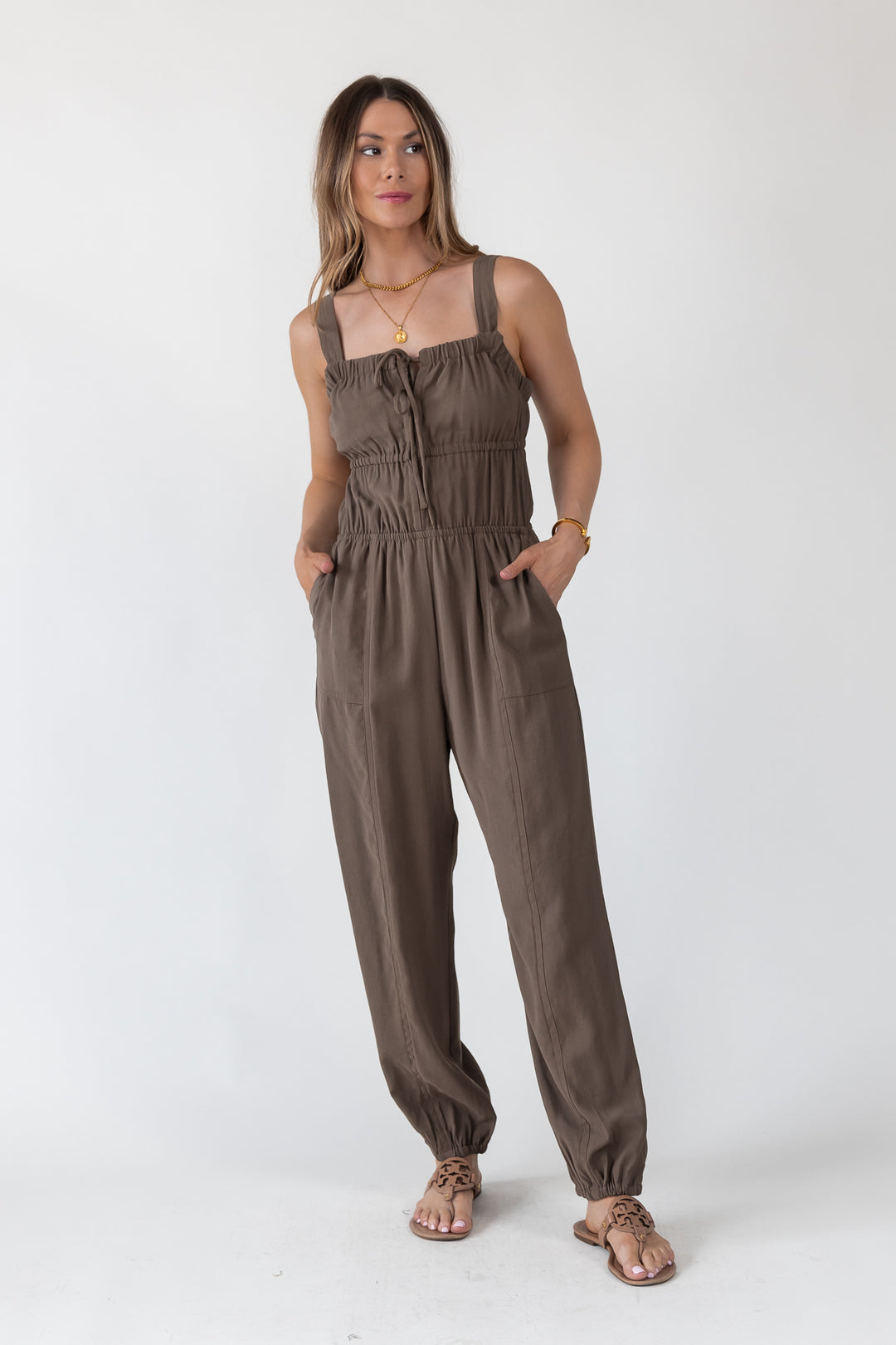 Olive Gathered Bodice Jumpsuit
